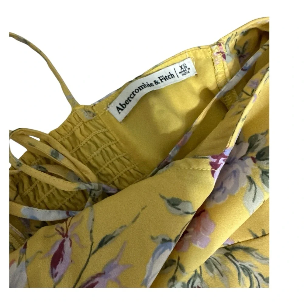Abercrombie & Fitch Size XS Yellow Floral Maxi Dress w/Tie Straps at Shoulders